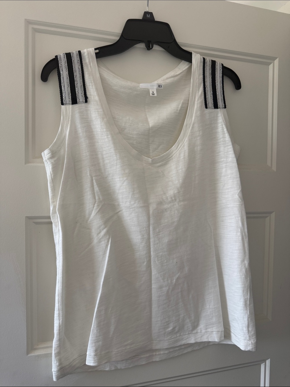 Women's White Sleeveless Tank with Striped Shoulder Detail - ROI